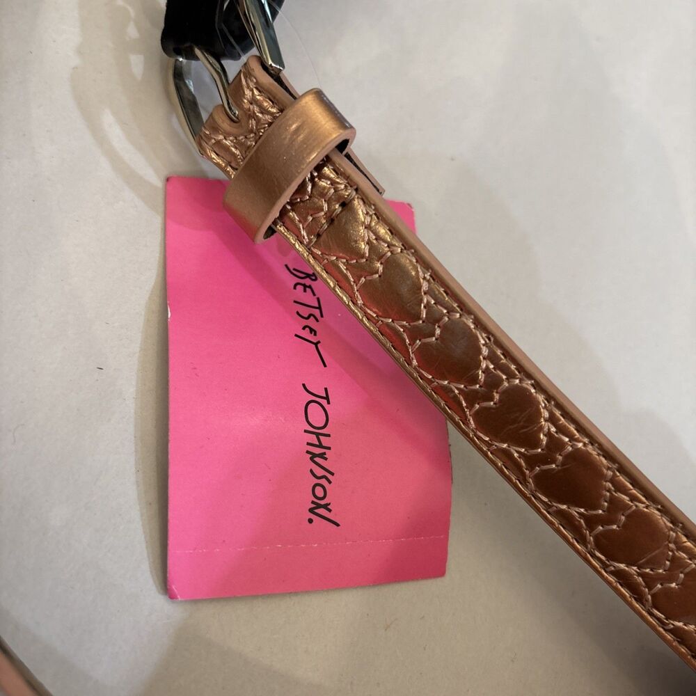 NWT Betsy Johnson Belt Medium Rose Gold Hearts BB1994 Bling Silver Buckle